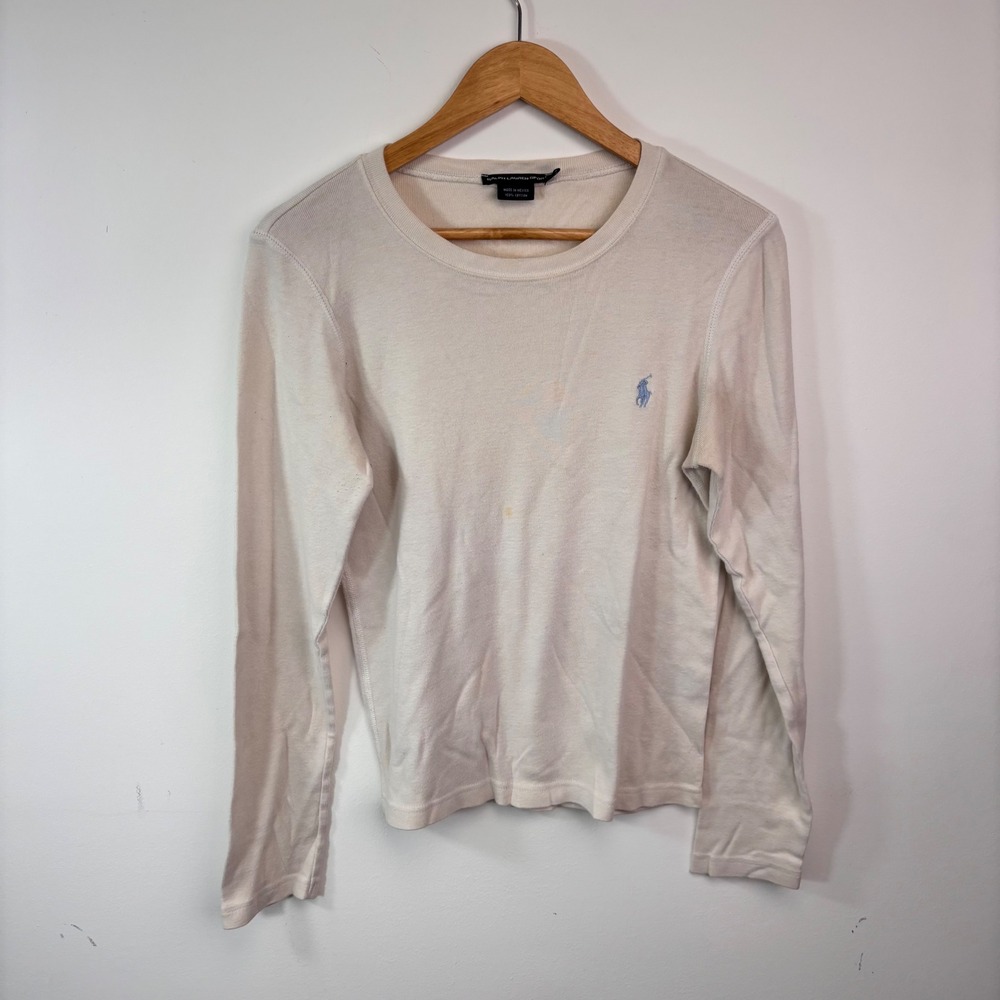Ralph Lauren Sport White Cotton Long Sleeve Pony Logo Tee L